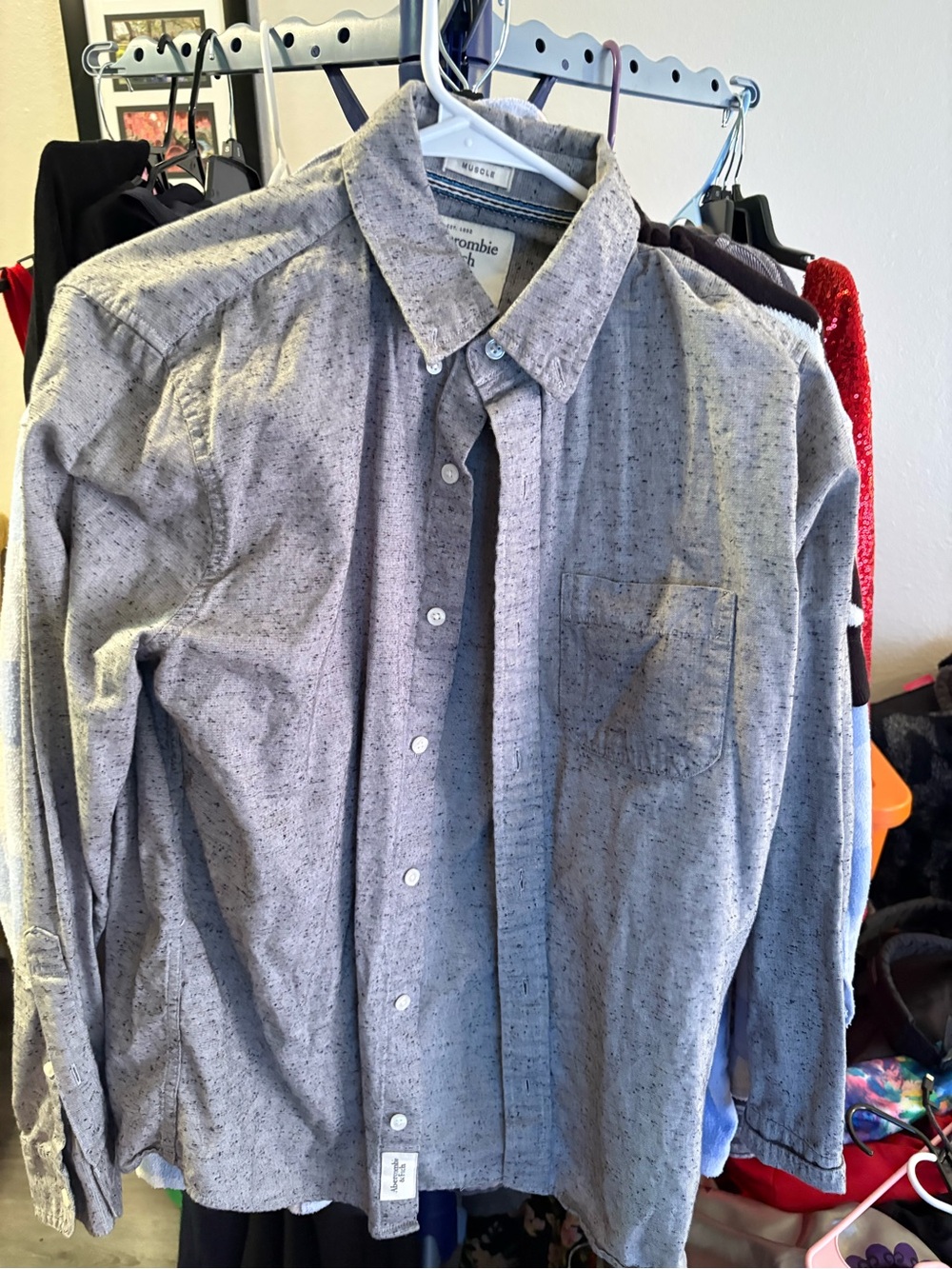 Abercrombie & Fitch Men's Light Gray Button-Up Shirt